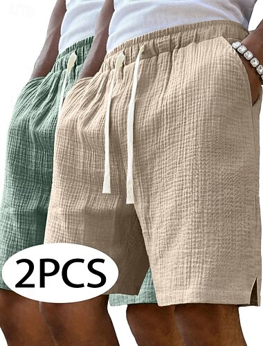  Herre Shorts Lin Shorts Sommershorts Strandshorts Casual shorts Snorer Elastisk midje Sidesplitt Helfarge Komfort Pustende Knelengde Daglig utendørs Gateklær Mote Klassisk Stil Grønn+Grå Grønn+khaki