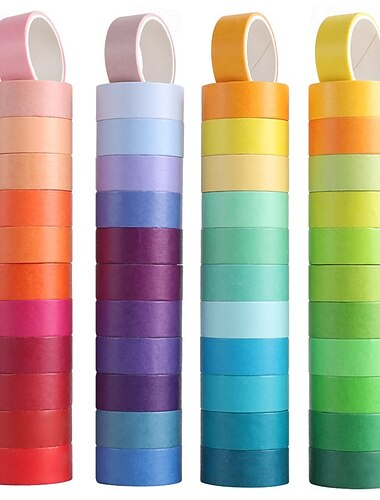  Conjunto de 44 rolos de fita adesiva decorativa arco-íris, em cores sólidas e básicas, ideal para scrapbooking, artesanato, bullet journal, planners, embrulho de presentes e escrita à mão.