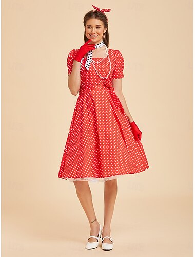  Zestaw Lata 50. Retro / vintage Rockabilly Halka Zestaw akcesoriów Rozkloszowana sukienka z akcesoriami Groszki Strój na bal maskowy Damskie Impreza / Wieczór Bal maskowy Wieczór panieński Dla