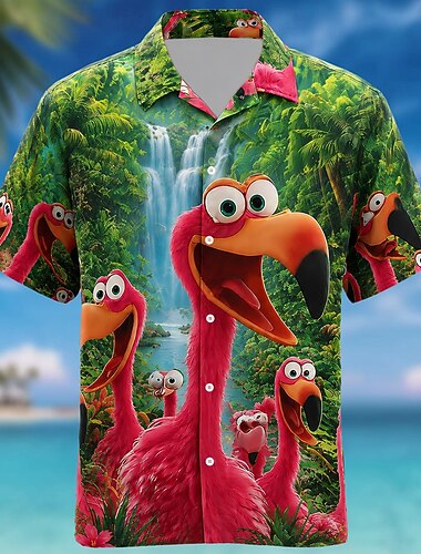 Homme Flamant rose Cocotier Plantes Tropicales Chemise hawaïenne Chemises tropicales Chemise Aloha Manche Courte Hawaïen Quotidien Vacances à la Plage Été Printemps Col Rabattu Impression 3D Chemises