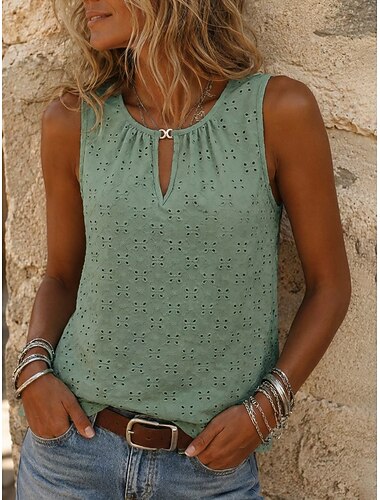  Per donna Top traforato Tessuto Traforato Casual Senza Maniche Girocollo Quotidiano Bianco Nero Giallo Verde Rosa Estate