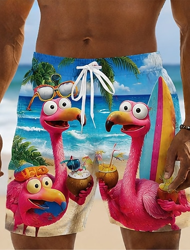  Voor heren Flamingo Kokosnootboom Tropische planten Lange zwembroeken Badpakken Zwembroeken Boardshorts Medium Taille Hawaii Dagelijks Strandvakantie Zijzakken Mesh voering Elastische tailleband met