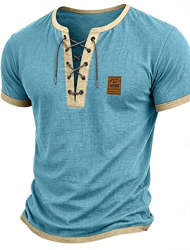  Herr T-shirt Henleytröja T-shirts Kortärmad tröja Kortärmad Överlappande krage Vår & sommar Sommar Vår Färgblock Mode Designer Grundläggande Lappverk Ledigt Semester Gata Blå Svart Marinblå Topp