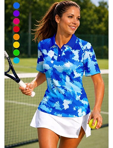  Mulheres Abstrato Camisa Esportiva Camisa polo de caminhada Regata Camisa de tênis Manga Curta Floral Botões UPF50+ Resistente a UV Elasticidade Alta Pavio Humido Respirável Voleibal Tênis Golfe