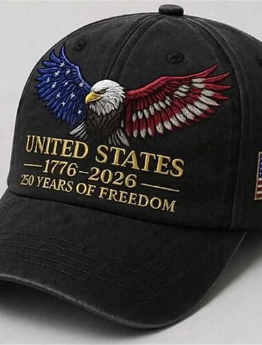  Boné comemorativo do 250º aniversário dos EUA (1776-2026), boné de beisebol com bandeira americana e águia-careca bordada, boné vintage patriótico com efeito desgastado "250 anos de liberdade" para