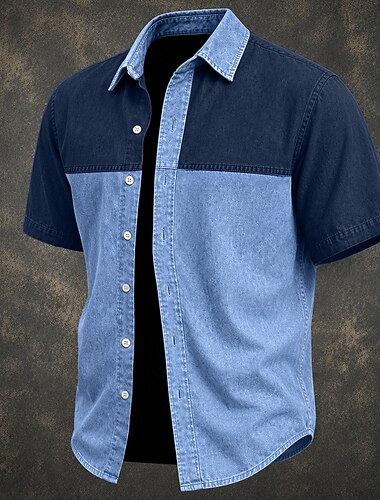  Herren Hemd Freizeithemd Jeanshemd Hemd aus 100 % Baumwolle in Säurewaschung Acid-Wash-Shirt Grün Leicht Blau Kurzarm Einfach Hemdkragen Lässig Täglich Farbblock Bekleidung Baumwolle Denim Elegant