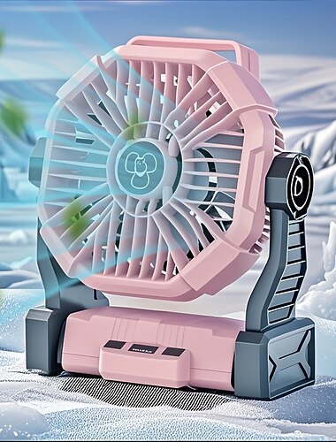  Ventilador portátil para camping com gancho para pendurar, ventilador recarregável a bateria para barraca, bateria externa para carregar celular, ventilador de mesa industrial com rotação de 360° para