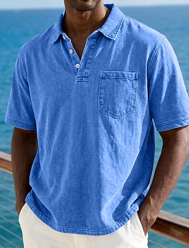  SoftFade™ Herren Polo-Shirts 100% Baumwolle Acid Wash Shirt Lässiger Urlaubs-Lapel Kurzarm Mode Basic Unifarben Vintage Verwaschen Sommer Frühling Reguläre Passform Dunkelbraun Schwarz Hellgrün Rosa