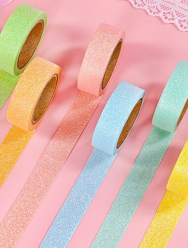  Conjunto de 12 rolos de fita adesiva decorativa com glitter, fita crepe brilhante de cor sólida para scrapbooking e projetos DIY. &Artesanato, bullet journal, planner, embrulho de presentes, materiais