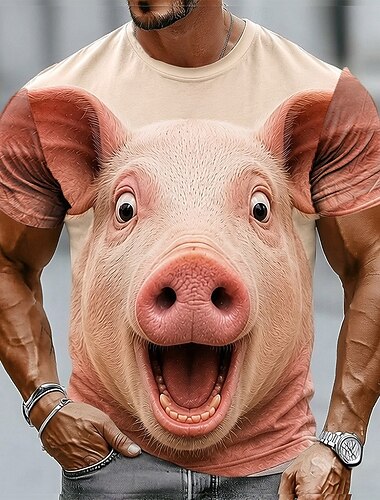  Voor heren dier mannetjesvarken T-shirt Korte mouw T-shirt 3D-afdrukken Strakke ronde hals Overhemd Grappig Casual Dagelijks Straat Blozend Roze Zomer Lente Kleding S M L XL 2XL 3XL
