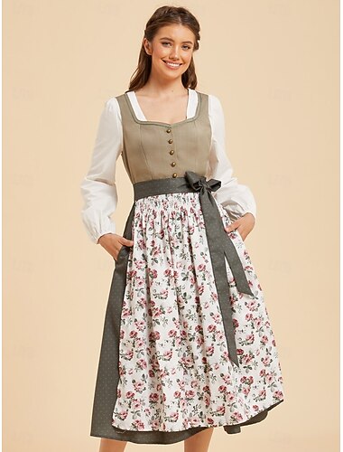  Oktoberfest Kjoler Dirndl Trachtenkleader Midi-lengde Hushjelp bayerske Tysk Enger Dame Tradisjonell stil klut Uten bluse (75 cm)