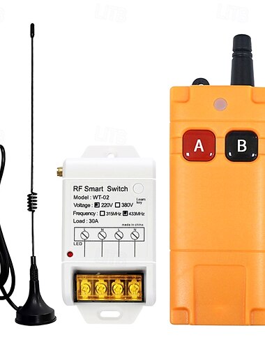  Interruptor de controle remoto sem fio AC 220V 30A, receptor RF de alta potência 433MHz &Kit transmissor com antena externa de ventosa para bomba d'água, motor, luz LED, interruptor remoto industrial