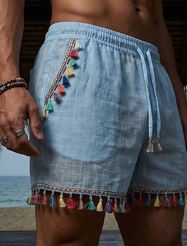  Per uomo Shorts Shorts di Lino Pantaloncini Estivi Shorts da Spiaggia Coulisse Elastico in vita Tinta unica Comodità Traspirante Corto All'aperto Vacanza Ferie Stile boho Retrò Vintage Azzurro cielo