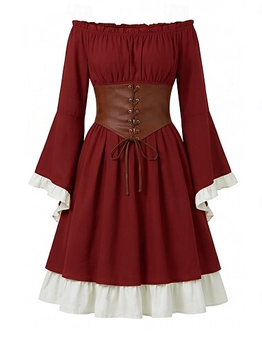  Retro vintage Middeleeuws Renaissance Jurken Lange Mouwen Heks Fee Korset Kostuum Dames Halloween Carnaval Renaissance beurs LARP Volwassenen Kleding