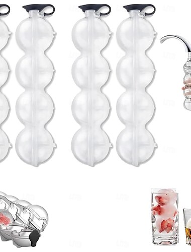  4-teiliges Set mit 4-Loch-Eiskugelform, runde, transparente Eiskugelform mit Silikondeckel zum einfachen Befüllen und Entformen für Cocktails und andere Getränke