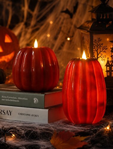  Bougie citrouille LED sans flamme pour Halloween, bougie citrouille à douce lueur vacillante fonctionnant sur piles AA, décoration de table pour l'automne, Thanksgiving, chambre, salon, salle à