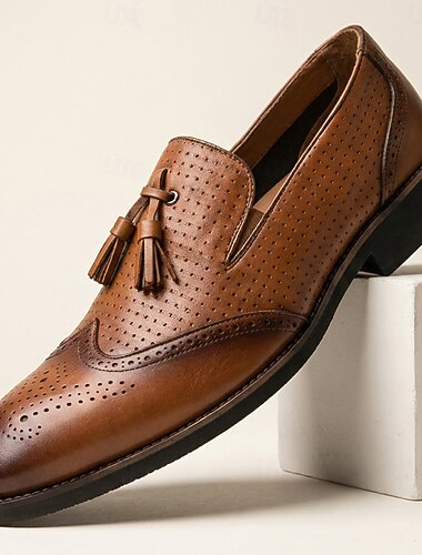  bruna herrloafers med tofs – klassiska slip-on-skor, eleganta business casual-skor för kontor, bröllop, banketter och vardagskläder