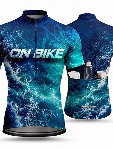  Herren Radtrikot Abstrakt Kurzarm Fahhrad Trikot Sportkleidung Oberteil mit 3 Gesäßtaschen UV-beständig Schnelltrocknend Mit Taschen Frontreißverschluss Sport Blau Bekleidung