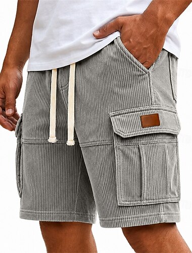  Herre Cargoshorts Shorts Casual shorts Corduroy shorts Lomme Elastisk midje عادي Med Tekstur Komfort Pustende Over Knæet Avslappet utendørs Strand Ferie Mote Hvit Kakifarget Uelastisk