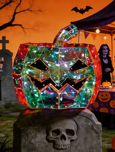  Luminária de mesa em formato de abóbora colorida de Halloween, alimentada por USB, com 8 modos de iluminação, para decoração de ambientes internos como quarto, sala de estar, sala de jantar e festas.
