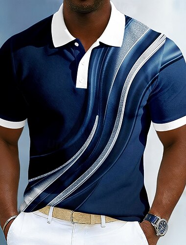  Per uomo Geometrico Linea Polo Manica Corta Magliette polo Camicie con Colletto Business Casual Athleisure Stampa 3D Bottoni Tessuto retato traspirante Estate Primavera Blu Viola Marrone