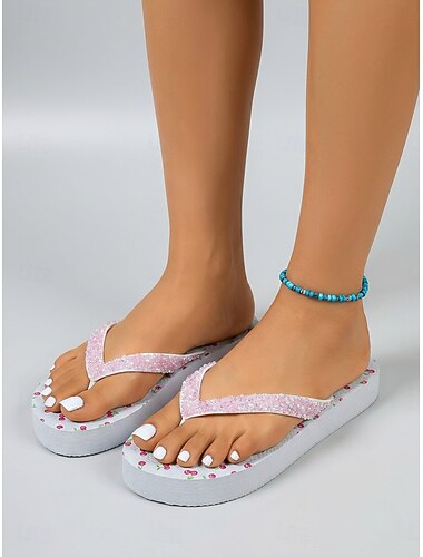 Dames Strand Vakantie Platte hak Ronde Teen Vakantie Leegloper Wit Roze
