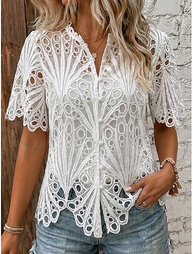  Dame Blonde topper Illusjonsblonder Helfarge Elegant Kortermet Crew-hals Vanlige topper Avslappet Blå kortermet skjorte Svart kortermet skjorte Rosa kortermet skjorte Hvit kortermet skjorte Sommer Vår