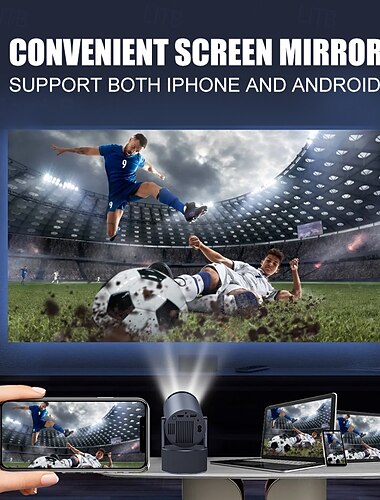  Proyector inteligente con 2 micrófonos inalámbricos, proyector de películas portátil con wifi y Bluetooth, duplicación de pantalla para iPhone y Android, rotación de 180°, compatible con resolución