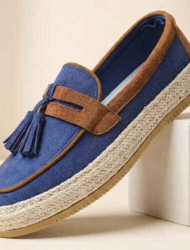  Blå espadrill-loafers med kvast for menn – lette slip-on-sko til feriesteder, gammeldagse fritidssko til cruise, strandferier og weekendturer