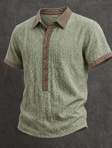  Da uomo Camicia Camicia di lino Camicia Estiva Camicia vintage Camicia con Bottoni Blocco di colori Casuale Vacanza Verde Cachi Manica Corta Colletto a Camicia Estate Primavera Abbigliamento