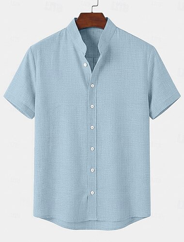  Herren Hemd Leinenhemd Sommerhemd Stehkragenhemd Knopfhemd Einfach Lässig Täglich Weiß Schwarz Himmelblau Orange Kurzarm Mandarinkragen Sommer Bekleidung
