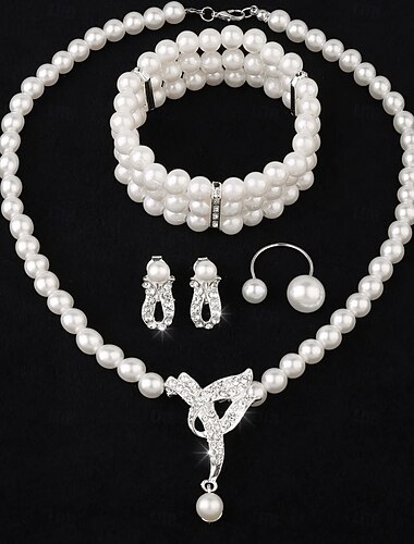  Schmuckset 4 Imitationsperle 1 Halskette 1 Armband 1 Ring Ohrringe Damen Mode Schmuck-Set Für Party Hochzeit