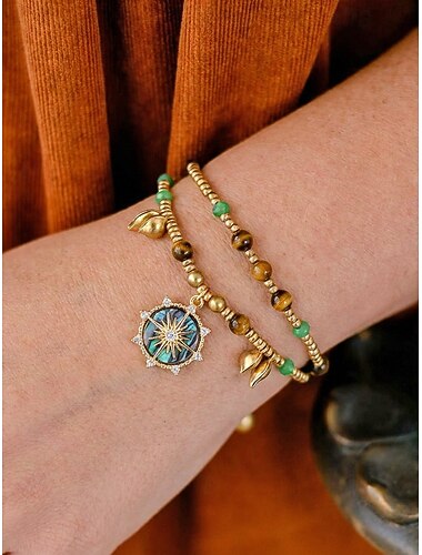  Women's Boho Beaded Bracelet, Alloy Layered Charm Bracelets with Elephant Pendant, Handmade Bohemian Wrist Jewelry, Adjustable Summer Beach Vacation Accessories, Multiple Styles