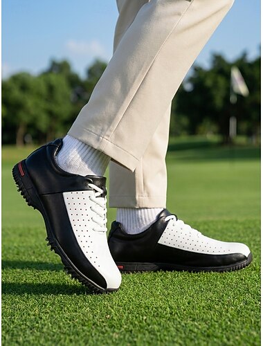  Scarpe da golf da uomo bianche e nere, scarpe sportive stringate da passeggio, scarpe comode antiscivolo per golf, eventi all'aperto, uso quotidiano
