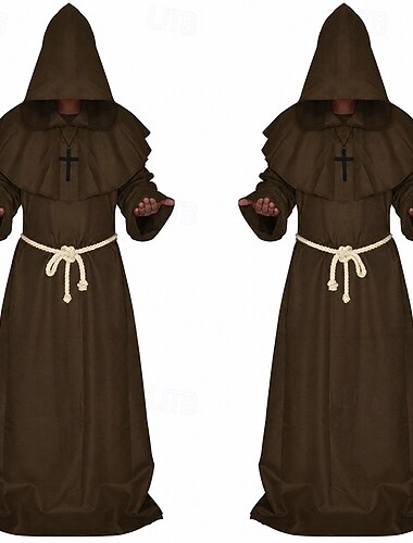  Retrò Vintage Medievale Rinascimento Veste con cappuccio Lunghe Monaco Costume Per uomo Religioso e spirituale Halloween Carnevale Mascherata Fiera Rinascimentale LARP Adulti Cappotto