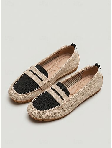  Dames penny loafers van ademend gebreid materiaal met kleurblokken, lichtgewicht instapschoenen met een flexibele comfortabele zool voor dagelijks gebruik, reizen, winkelen en andere gelegenheden.