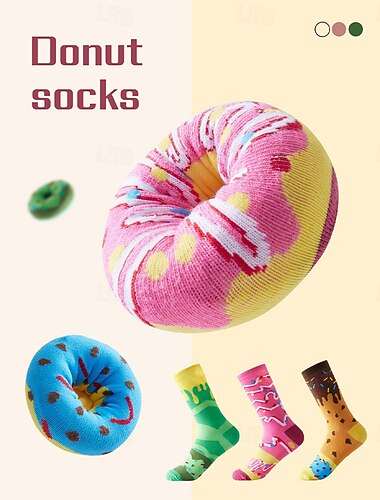  3 paia di calzini originali con motivo a ciambella per uomo e donna, divertenti calzini in cotone con stampa di ciambelle colorate, regali unici per gli amanti del cibo per compleanno e Natale, regalo