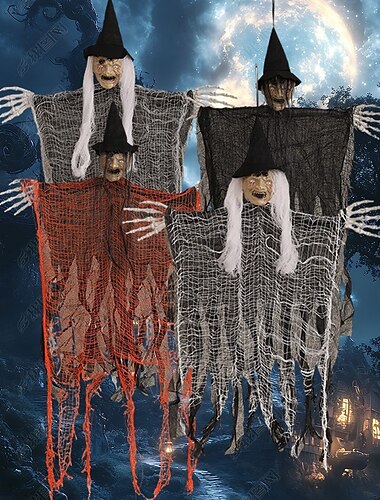  Lot de 4 décorations suspendues pour Halloween : squelettes fantômes de 89 cm avec gaze effrayante, décorations terrifiantes pour maison hantée, bar, escape game, intérieur et extérieur.
