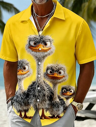  Voor heren dier Gans Overhemd Zomer overhemd Overhemd met knopen Korte mouw Grappig Dagelijks Buiten Vakantie Zomer Lente Strijkijzer 3D-afdrukken shirts met kraag blauw Khaki Zwart Geel