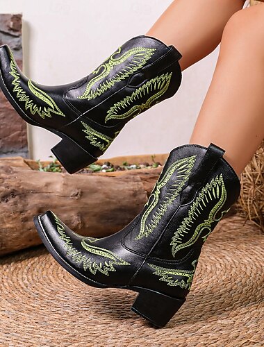  occidental Retro Antiguo Años 70 bota vaquera Chica vaquera Bordado Disfraz Mujer Carnaval Festival de Música Casual Diario Festival Adulto Zapatos