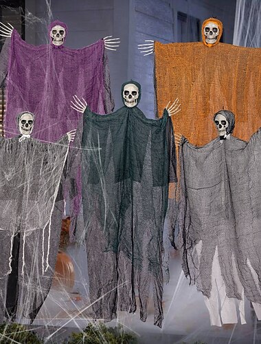  Decorazione di Halloween a forma di fantasma da appendere, teschio mietitore appeso con garza lacerata, spaventoso fantasma da appendere per casa stregata, decorazioni per feste horror, decorazioni di
