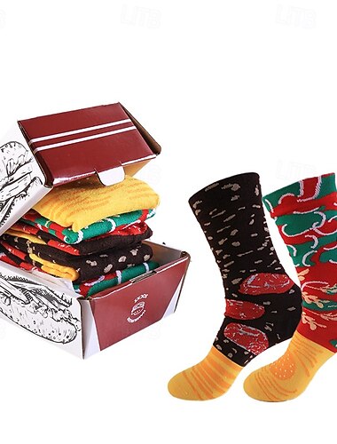  Confezione regalo da 3 paia di calzini a tema hamburger per uomo e donna, divertenti calzini in cotone con stampa di hamburger, regali di compleanno e Natale unici e divertenti per lui e per lei,