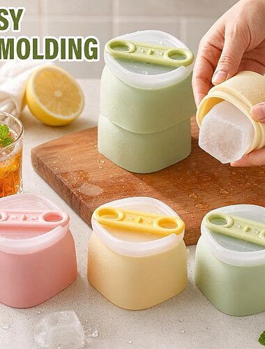  4 stampi per cubetti di ghiaccio in silicone con coperchi e bastoncini per ghiaccioli, stampo per cubetti di ghiaccio grandi, macchina per il ghiaccio impilabile e facile da sformare per whisky,