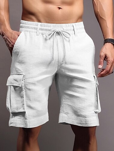  Herre Cargoshorts Lin Shorts Sommershorts Lomme Multi lomme Rett ben عادي Komfort Myk Daglig utendørs Ut på byen Mote Fritid Hvit Kakifarget