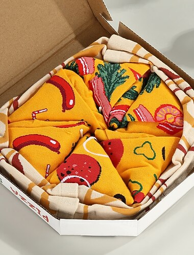  Calzini divertenti a tema pizza in confezione regalo per uomo e donna - 4 paia di calzini in cotone misti a tema pizza, idea regalo creativa per compleanno e Natale per gli amanti del cibo, calzini