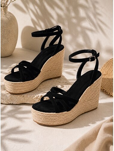 Sandali espadrillas con zeppa da donna, sandali con plateau e cinturino alla caviglia, scarpe boho per le vacanze estive, perfette per la spiaggia, le crociere e gli abiti