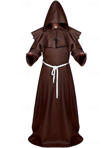  Rétro Vintage Médiéval Renaissance Sweats à capuche Robe Manches longues Moine Déguisement Homme Religieux Halloween Carnaval Mascarade Foire de la Renaissance LARP Adulte Manteau