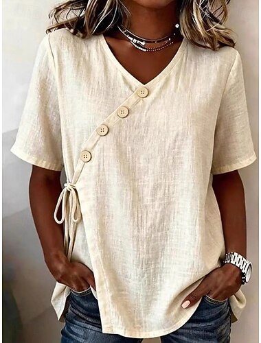  Dames Overhemd Boho-shirt Tuniek Effen Kleur Elegant Bohemen Vakantie Casual Dagelijks Uitgaan blauw Donkerblauw Beige Zomer Lente