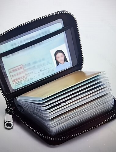  Herenportemonnee met RFID-blokkering, slanke kaarthouder met ritssluiting voor creditcards, contant geld, identiteitskaart en visitekaartjes, veilige zwarte minimalistische portemonnee met metalen
