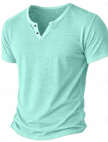  男性用 Tシャツ ニットTシャツ ティートップ 半袖 Ｖネック 夏 純色 ファッション ライトウェイト ベーシック 平織り カジュアル バケーション ストリート ブルー ブラック ライトグリーン メンズトップTシャツ